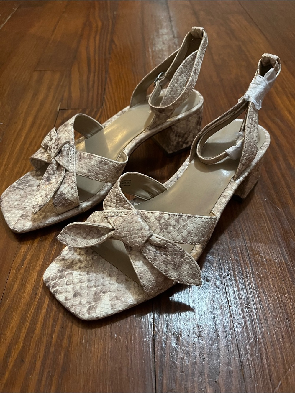 Ann Taylor Beige Snake-Print Knotted Block Heel Dress Sandals - Never Worn